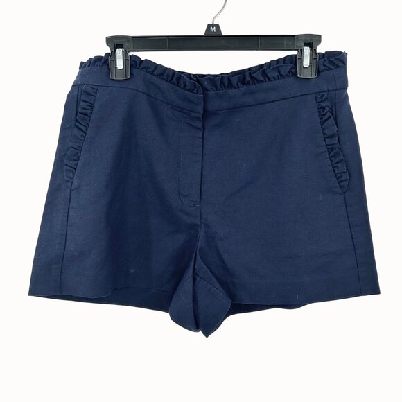 J. Crew Factory Pants - NWT J. CREW NAVY BLUE RUFFLE LINEN BLEND SHORTS - 6
